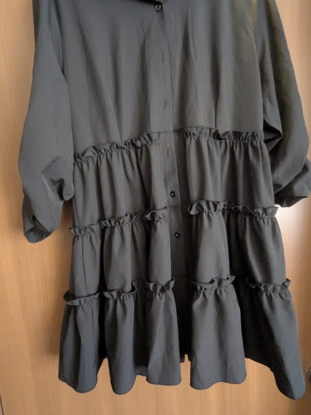 Black Tiered Button-Front Women's Dress